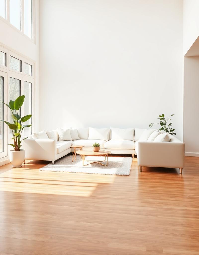 Bright sunlit minimalist living room professionally cleaned